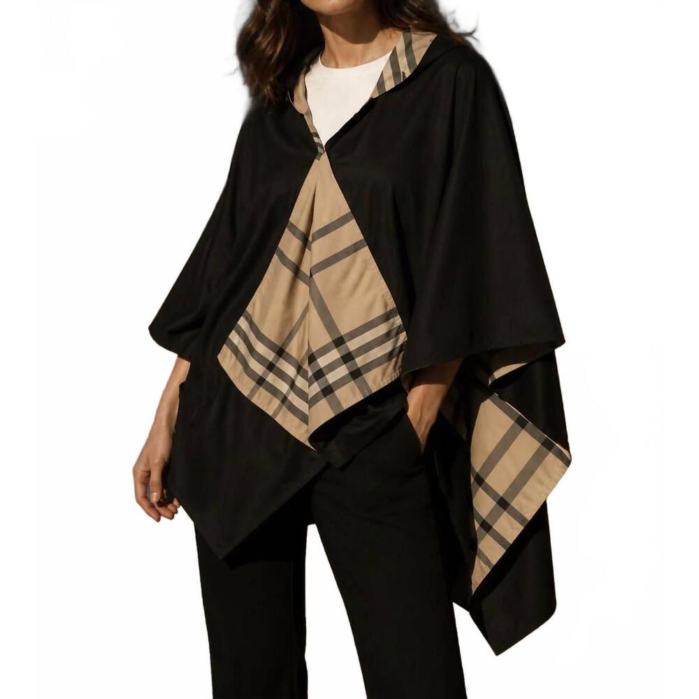 NEW RAINRAPS plaid rain poncho in black